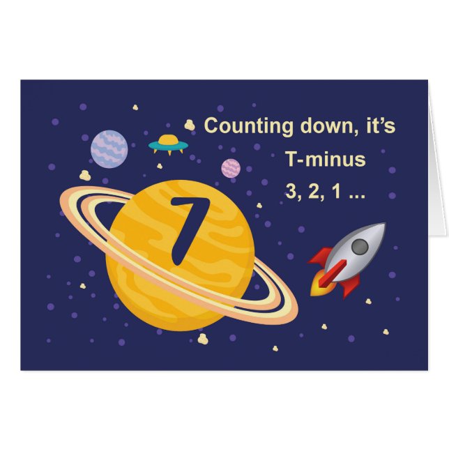 7th Birthday Planets in Outer Space with Rocket (Front Horizontal)