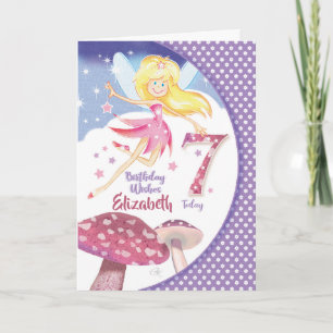 7th Birthday, Pretty Mushroom Fairy Card