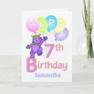 7th Birthday Princess Bear, Custom Name Card
