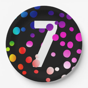 7th Birthday Rainbow Dots Paper Plate
