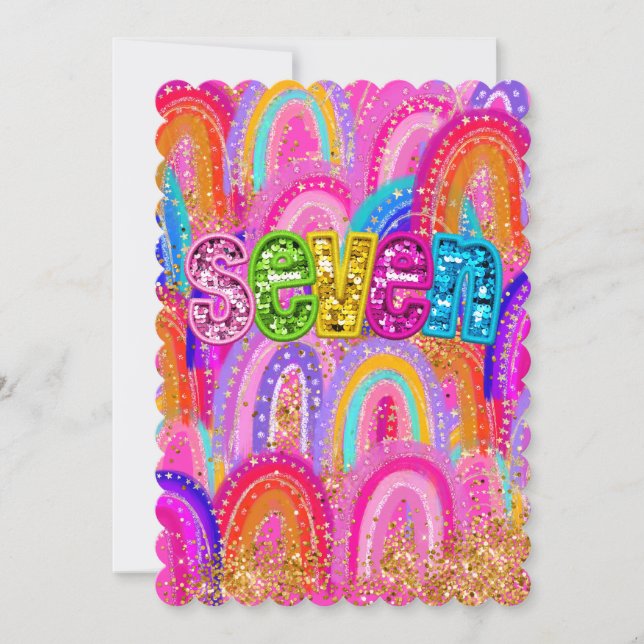 7th Birthday Rainbow Sequin Thank You Card (Front)