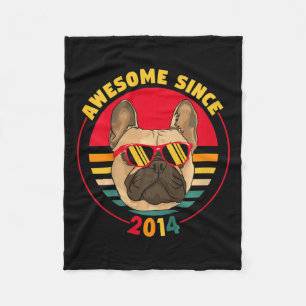 7th Birthday Retro French Bulldog Awesome Since 20 Fleece Blanket