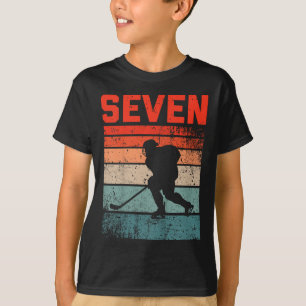 7th Birthday Retro Ice Hockey 7 Years Old Boy Girl T-Shirt