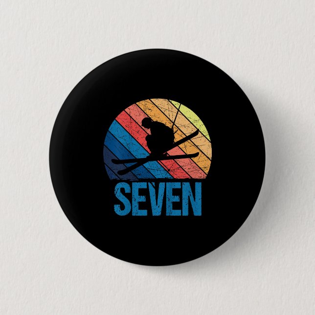 7th Birthday Retro Ski Skiing 7 Year Old Boys Girl 6 Cm Round Badge (Front)