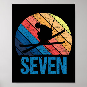 7th Birthday Retro Ski Skiing 7 Year Old Boys Girl Poster