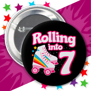 7th Birthday Roller Skating 7 Years Old Skate 6 Cm Round Badge