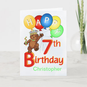 7th Birthday Royal Teddy Bear Card
