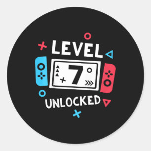 7th Birthday Shirt Boy Level 7 Unlocked Video Game Classic Round Sticker