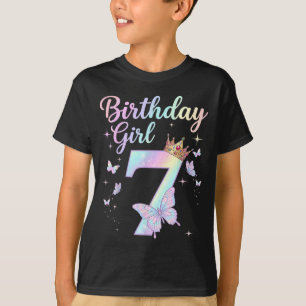 7th Birthday Shirt Girl Seven 7 Year Old Butterfly