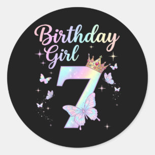 7th Birthday Shirt Girl Seven 7 Year Old Butterfly Classic Round Sticker