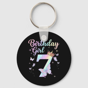 7th Birthday Shirt Girl Seven 7 Year Old Butterfly Key Ring