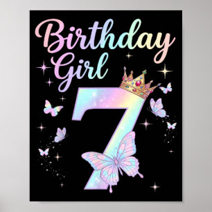 7th Birthday Shirt Girl Seven 7 Year Old Butterfly Poster