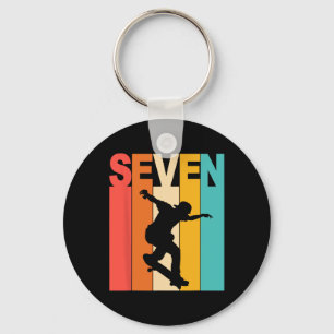 7th Birthday Skateboarding 7 Year Old Skater Party Key Ring