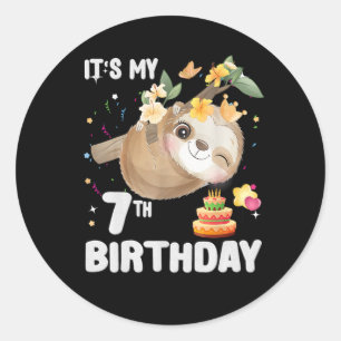 7th Birthday Sloth Girl Party Cute Sloth Lover Classic Round Sticker