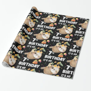 7th Birthday Sloth Girl Party Cute Sloth Lover Wrapping Paper