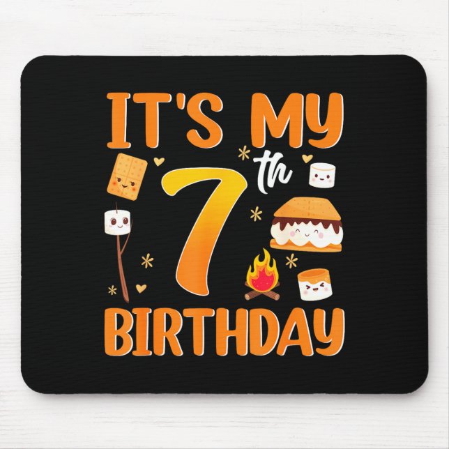 7th birthday s'more theme 7 year old party mouse mat (Front)