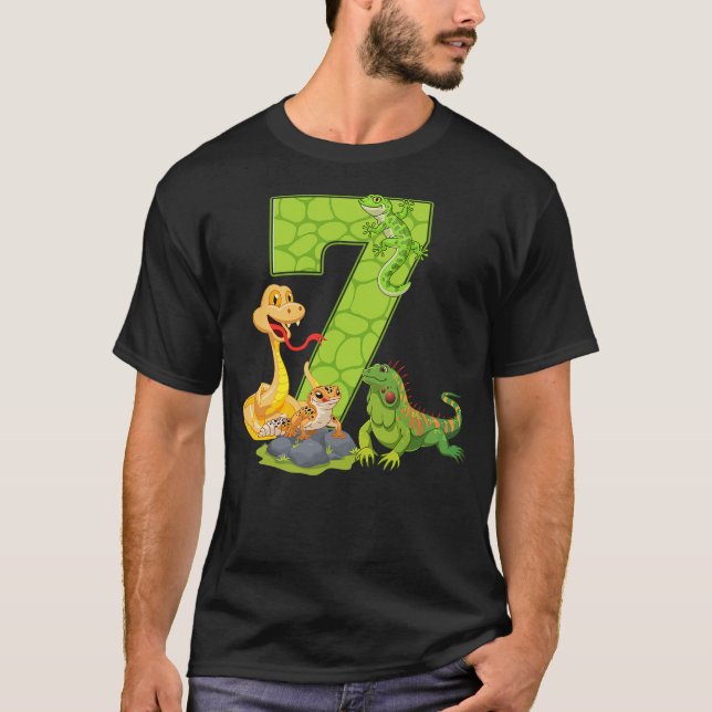 7th Birthday Snake Lizard Reptile 7 Year Old Birth T-Shirt (Front)