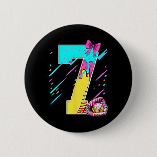 7th Birthday Softll Ice Cream Drip Bow 7 Years Kid 6 Cm Round Badge