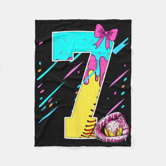 7th Birthday Softll Ice Cream Drip Bow 7 Years Kid Fleece Blanket (Front)
