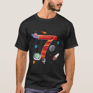 7Th Birthday Space Planets Astronaut 7 Year Old Fu T-Shirt
