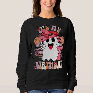 7th Birthday Spooky Boo 7 Years Old Groovy Retro 7 Sweatshirt