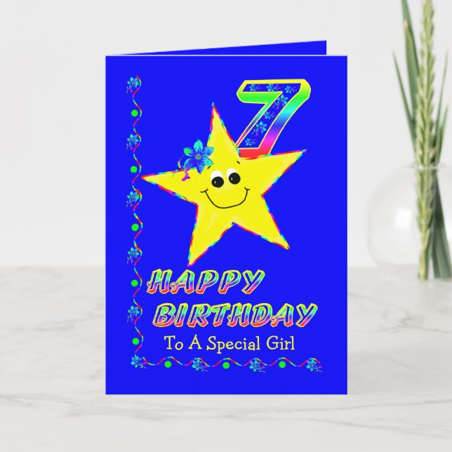 7th Birthday Stars for Girls Card (Front)
