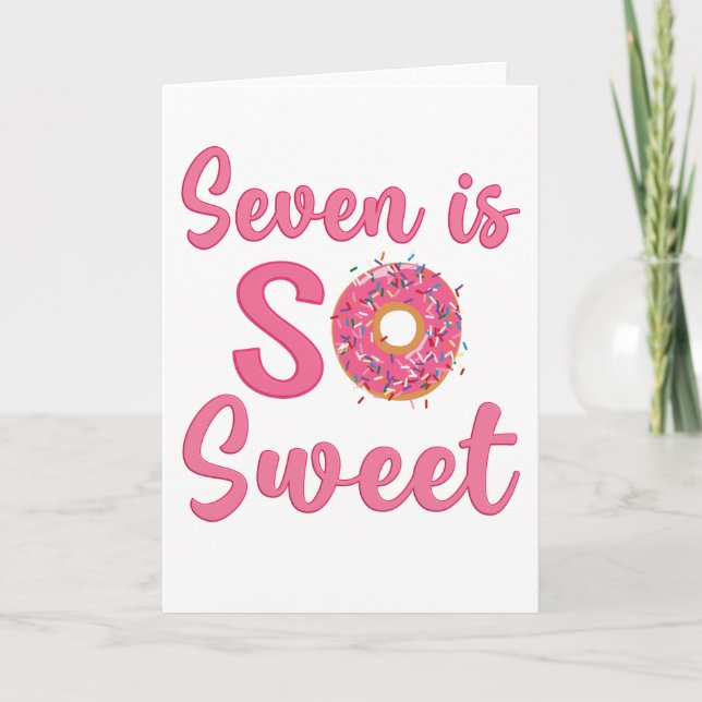 7th Birthday Sweet Doughnut 7 Years Old Girl Gift Card (Front)