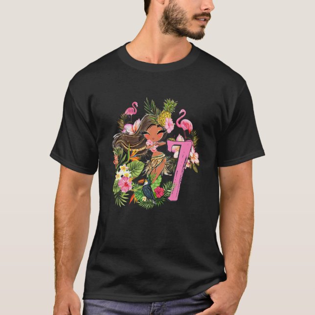 7Th Birthday Tiki Party Summer Hula Hawaiian Luau T-Shirt (Front)