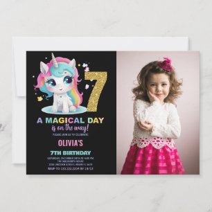 7th Birthday Unicorn Birthday Invitations photo