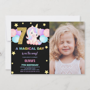 7th Birthday Unicorn Birthday Invitations photo