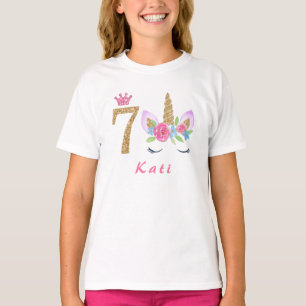 7th Birthday Unicorn Dabbing personalised name T-Shirt