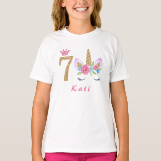 7th Birthday Unicorn Dabbing personalised name T-Shirt