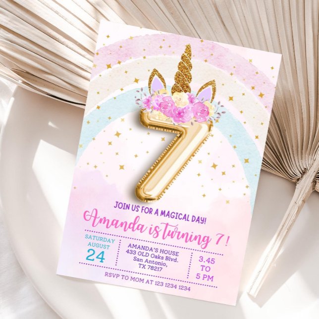 7th birthday unicorn invitation, Editable seventh  Invitation (Creator Uploaded)