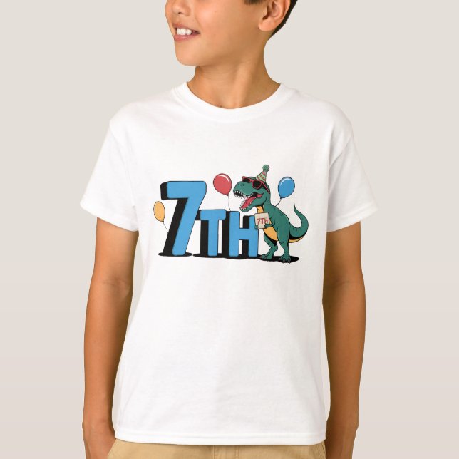 7th birthday with Dino T-Shirt (Front)