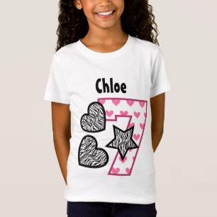 7th Birthday Zebra Hearts Seven Year Old 10F T-Shirt