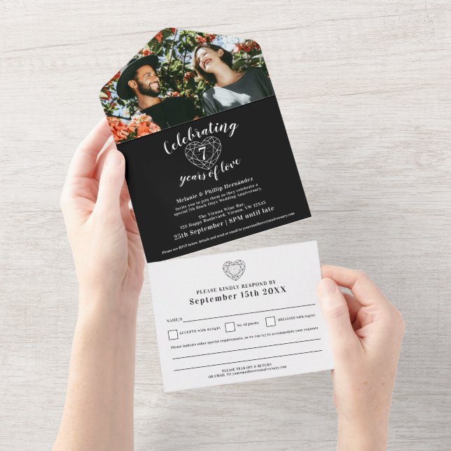 7th black onyx wedding anniversary RSVP photo All In One Invitation (Tearaway)