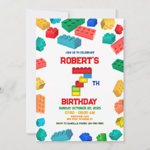 7th Building Blocks Birthday invite, Construction  Invitation