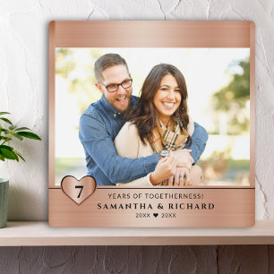 7th Copper Wedding Anniversary Couple Photo Square Plaque