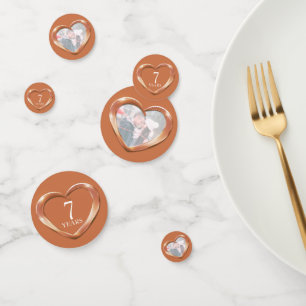 7th copper wedding anniversary heart and photo confetti