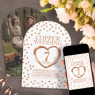 7th copper wedding anniversary heart invitation