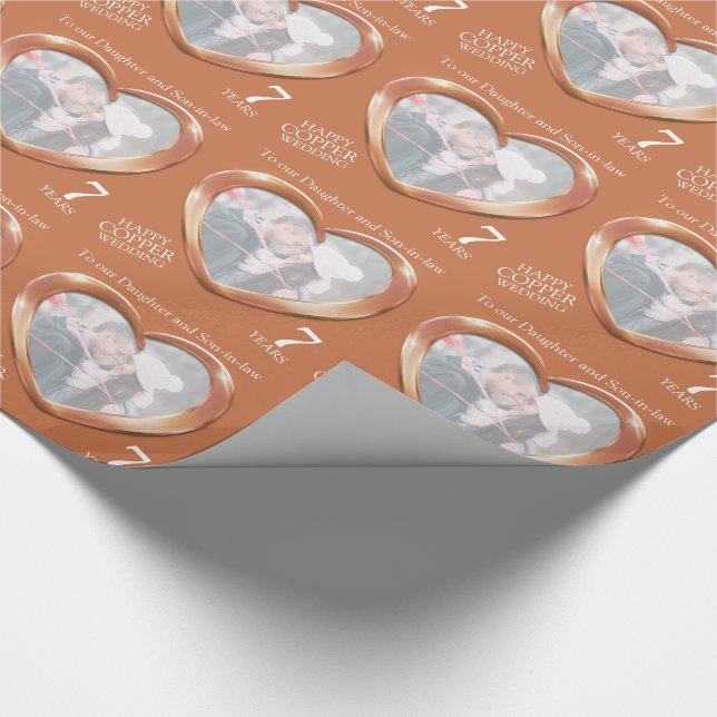 7th copper wedding anniversary heart photo wrap wrapping paper (Corner)