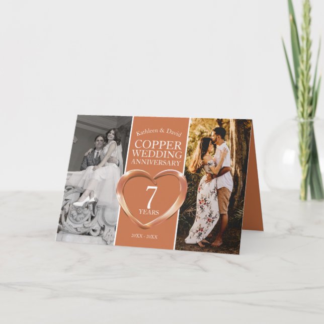 7th copper wedding anniversary now and then photo card (Front)