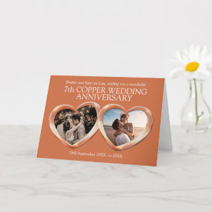 7th Copper wedding anniversary past present photo Card