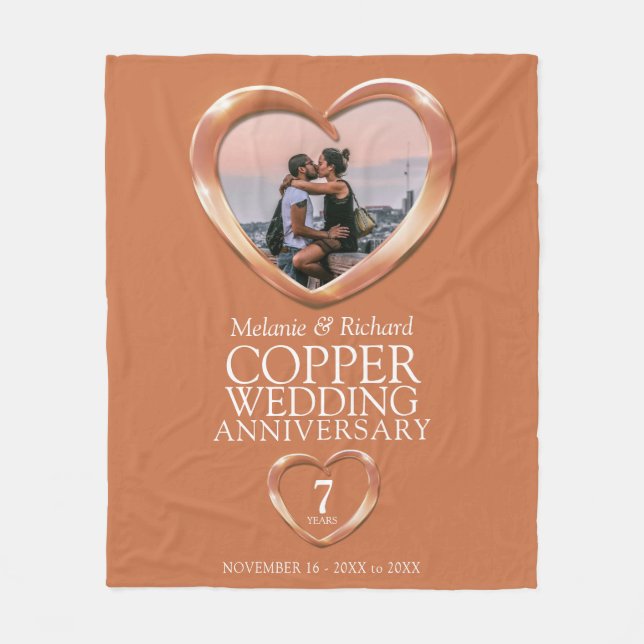 7th copper wedding anniversary photo heart  fleece blanket (Front)