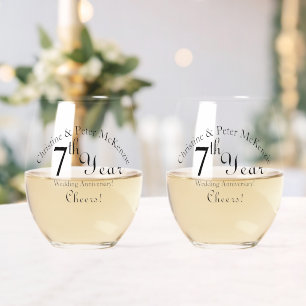 7th Copper-Wedding Anniversary Signature  Stemless Wine Glass