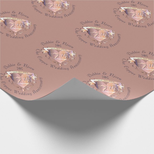 7th Copper Wedding Anniversary Wrapping Paper (Corner)