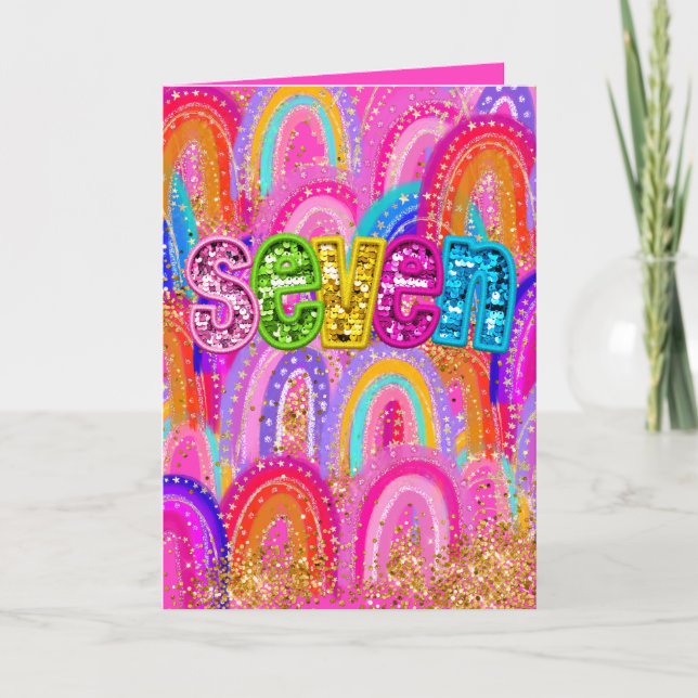 7th Cute Hot Pink Birthday Rainbow Sequin Thank You Card (Front)