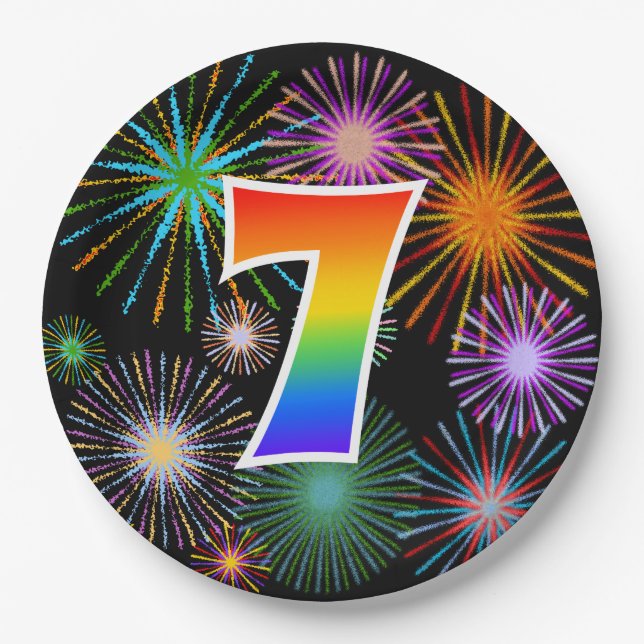 7th Event - Fun, Colourful, Bold, Rainbow 7 Paper Plate (Front)