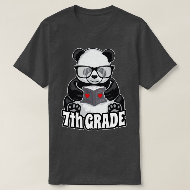 7th Grade Back To School Panda Book Reader Teacher T-Shirt (Design Front)