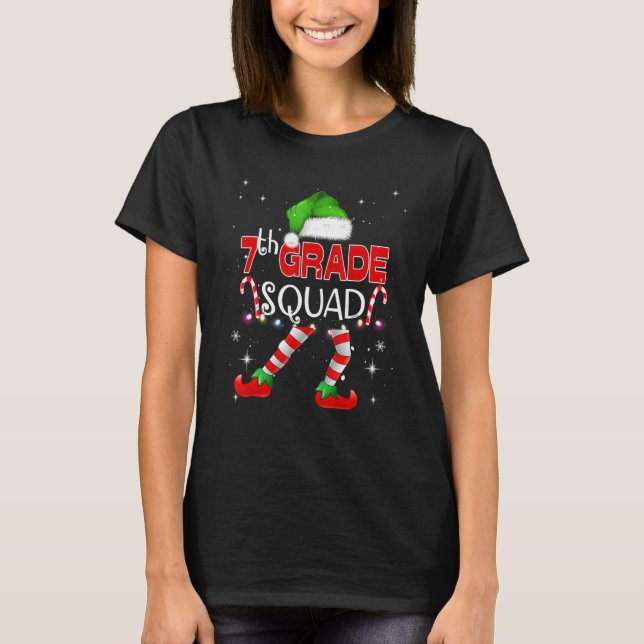 7th Grade Elf Squad Matching Teach Christmas Schoo T-Shirt (Front)